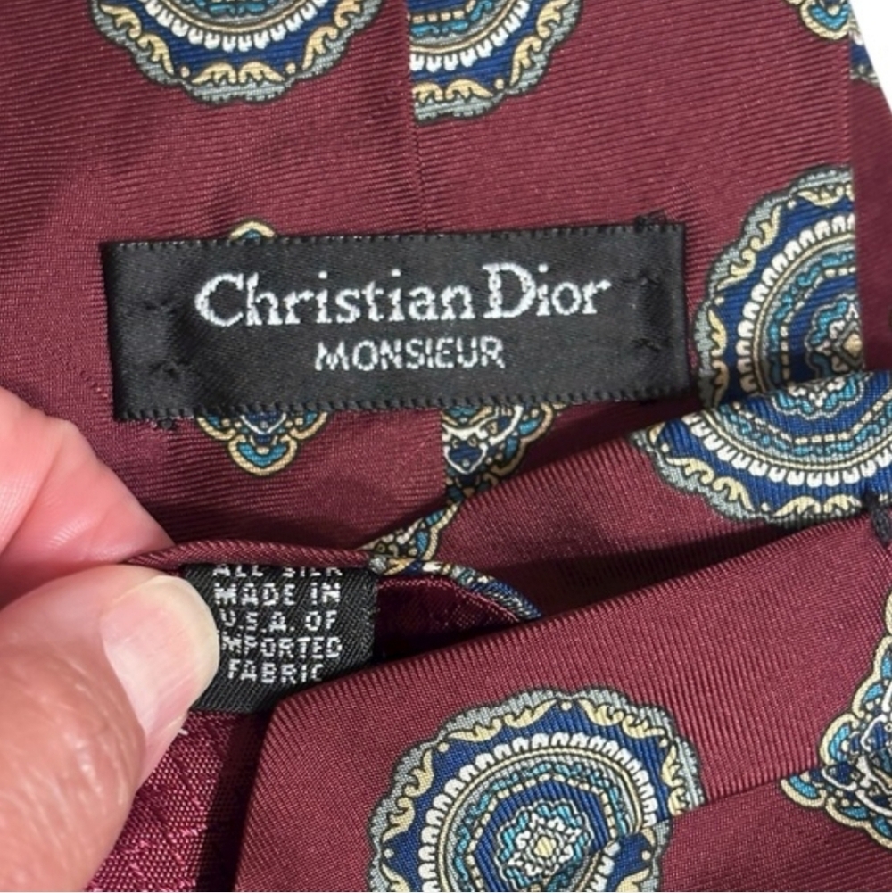 Dior Burgundy and Blue Patterned Tie - Picture 4 of 5